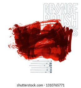 Red brush stroke and texture. Grunge vector abstract hand - painted element. Underline and border design.