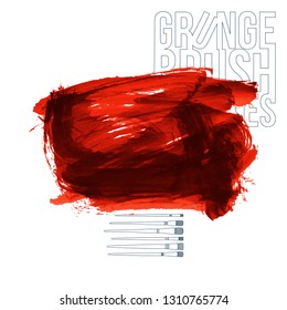 Red brush stroke and texture. Grunge vector abstract hand - painted element. Underline and border design.