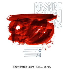 Red brush stroke and texture. Grunge vector abstract hand - painted element. Underline and border design.