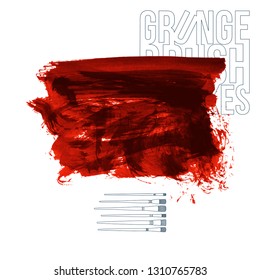 Red brush stroke and texture. Grunge vector abstract hand - painted element. Underline and border design.