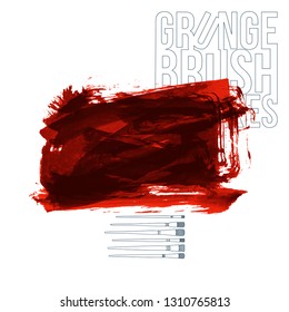 Red brush stroke and texture. Grunge vector abstract hand - painted element. Underline and border design.
