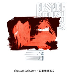 Red brush stroke and texture. Grunge vector abstract hand - painted element. Underline and border design.