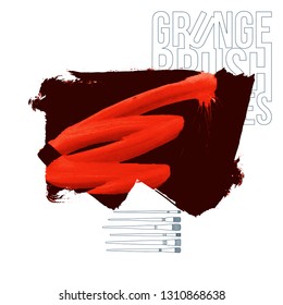 Red brush stroke and texture. Grunge vector abstract hand - painted element. Underline and border design.