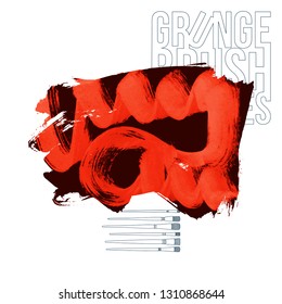 Red brush stroke and texture. Grunge vector abstract hand - painted element. Underline and border design.