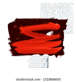 Red brush stroke and texture. Grunge vector abstract hand - painted element. Underline and border design.