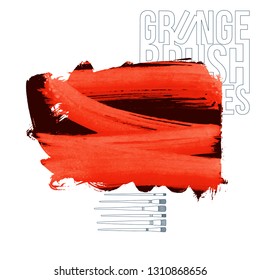 Red brush stroke and texture. Grunge vector abstract hand - painted element. Underline and border design.