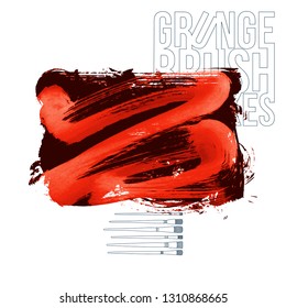 Red brush stroke and texture. Grunge vector abstract hand - painted element. Underline and border design.
