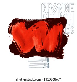 Red brush stroke and texture. Grunge vector abstract hand - painted element. Underline and border design.