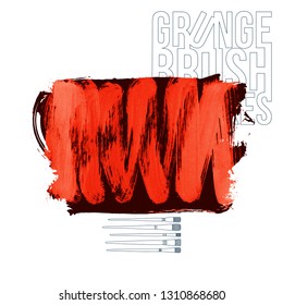 Red brush stroke and texture. Grunge vector abstract hand - painted element. Underline and border design.