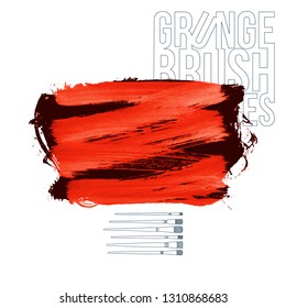 Red brush stroke and texture. Grunge vector abstract hand - painted element. Underline and border design.