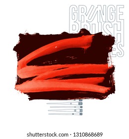 Red brush stroke and texture. Grunge vector abstract hand - painted element. Underline and border design.
