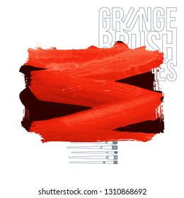 Red brush stroke and texture. Grunge vector abstract hand - painted element. Underline and border design.