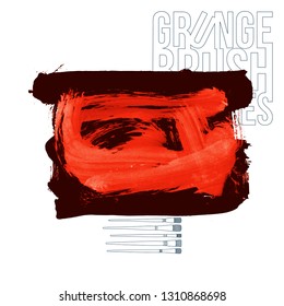 Red brush stroke and texture. Grunge vector abstract hand - painted element. Underline and border design.