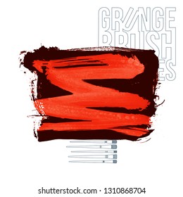 Red brush stroke and texture. Grunge vector abstract hand - painted element. Underline and border design.