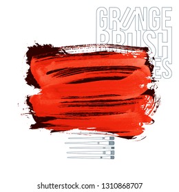 Red brush stroke and texture. Grunge vector abstract hand - painted element. Underline and border design.