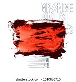 Red brush stroke and texture. Grunge vector abstract hand - painted element. Underline and border design.