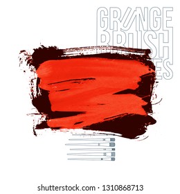 Red brush stroke and texture. Grunge vector abstract hand - painted element. Underline and border design.