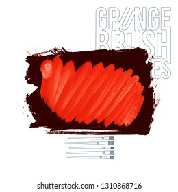 Red brush stroke and texture. Grunge vector abstract hand - painted element. Underline and border design.