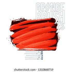 Red brush stroke and texture. Grunge vector abstract hand - painted element. Underline and border design.