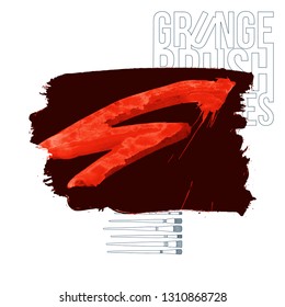 Red brush stroke and texture. Grunge vector abstract hand - painted element. Underline and border design.
