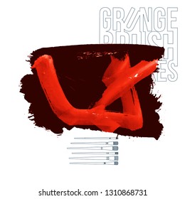 Red brush stroke and texture. Grunge vector abstract hand - painted element. Underline and border design.