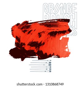 Red brush stroke and texture. Grunge vector abstract hand - painted element. Underline and border design.