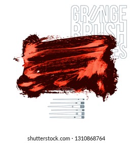 Red brush stroke and texture. Grunge vector abstract hand - painted element. Underline and border design.