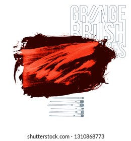Red brush stroke and texture. Grunge vector abstract hand - painted element. Underline and border design.