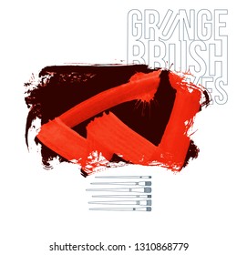 Red brush stroke and texture. Grunge vector abstract hand - painted element. Underline and border design.
