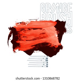 Red brush stroke and texture. Grunge vector abstract hand - painted element. Underline and border design.