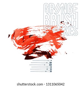Red brush stroke and texture. Grunge vector abstract hand - painted element. Underline and border design.