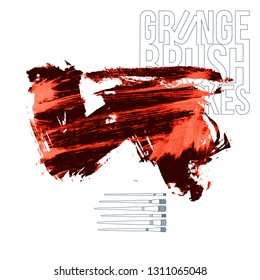 Red brush stroke and texture. Grunge vector abstract hand - painted element. Underline and border design.