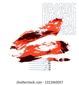 Red brush stroke and texture. Grunge vector abstract hand - painted element. Underline and border design.