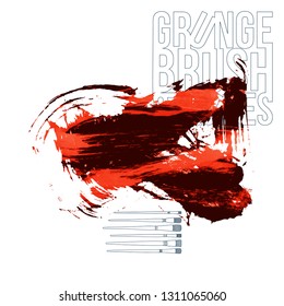 Red brush stroke and texture. Grunge vector abstract hand - painted element. Underline and border design.