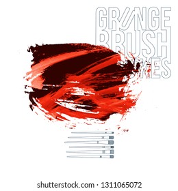 Red brush stroke and texture. Grunge vector abstract hand - painted element. Underline and border design.