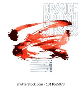 Red brush stroke and texture. Grunge vector abstract hand - painted element. Underline and border design.