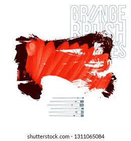 Red brush stroke and texture. Grunge vector abstract hand - painted element. Underline and border design.