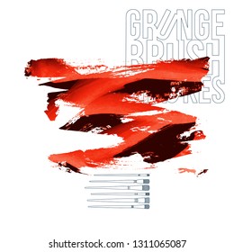 Red brush stroke and texture. Grunge vector abstract hand - painted element. Underline and border design.