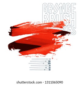 Red brush stroke and texture. Grunge vector abstract hand - painted element. Underline and border design.