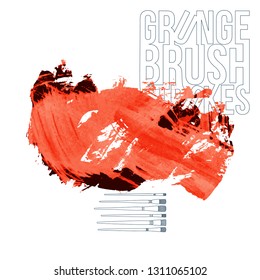 Red brush stroke and texture. Grunge vector abstract hand - painted element. Underline and border design.