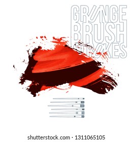 Red brush stroke and texture. Grunge vector abstract hand - painted element. Underline and border design.