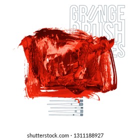 Red brush stroke and texture. Grunge vector abstract hand - painted element. Underline and border design.