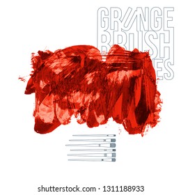 Red brush stroke and texture. Grunge vector abstract hand - painted element. Underline and border design.