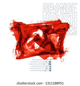 Red brush stroke and texture. Grunge vector abstract hand - painted element. Underline and border design.