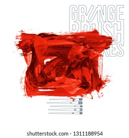 Red brush stroke and texture. Grunge vector abstract hand - painted element. Underline and border design.
