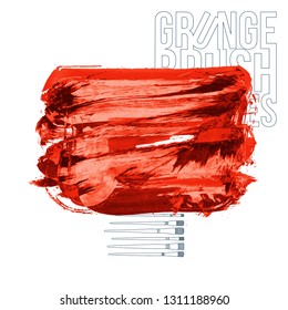 Red brush stroke and texture. Grunge vector abstract hand - painted element. Underline and border design.