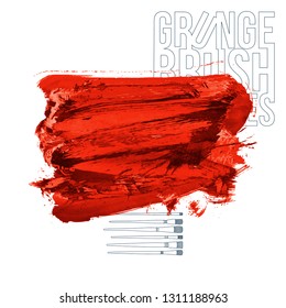 Red brush stroke and texture. Grunge vector abstract hand - painted element. Underline and border design.