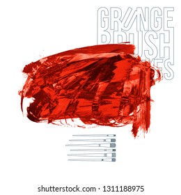 Red brush stroke and texture. Grunge vector abstract hand - painted element. Underline and border design.