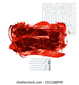 Red brush stroke and texture. Grunge vector abstract hand - painted element. Underline and border design.