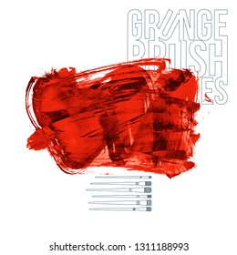 Red brush stroke and texture. Grunge vector abstract hand - painted element. Underline and border design.